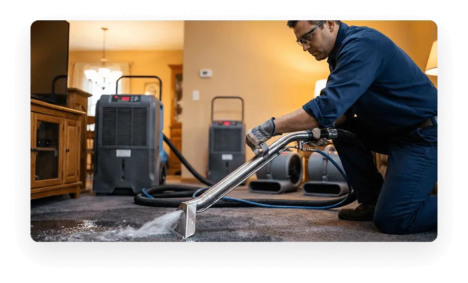 Professional water extraction equipment being used in a residential Phoenix home